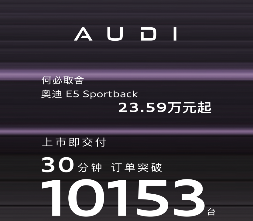 不用四环车标！上汽奥迪E5 Sportback售价23.59万元起，半小时订单超1万辆