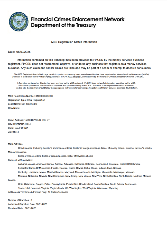迪维交易（加拿大）成功获得美国财政部金融犯罪执法网络（FinCEN）MSB金融牌照，迈向国际化新篇章