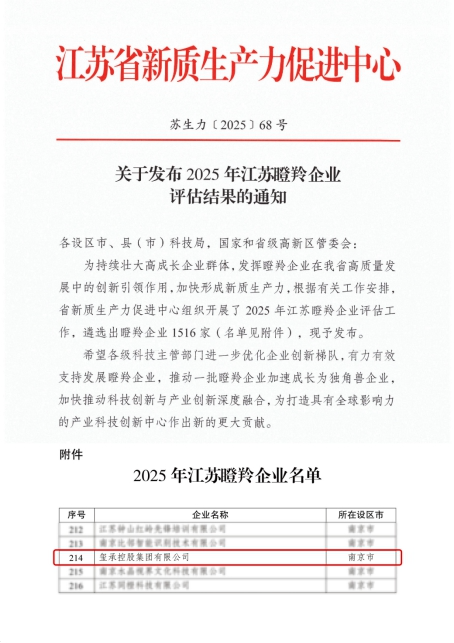 玺承集团荣膺2025年“江苏瞪羚企业”，以数智创新引领数字零售高质量发展