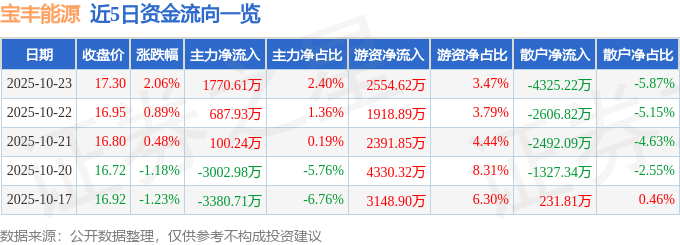 宝丰能源（600989）10月23日主力资金净买入1770.61万元