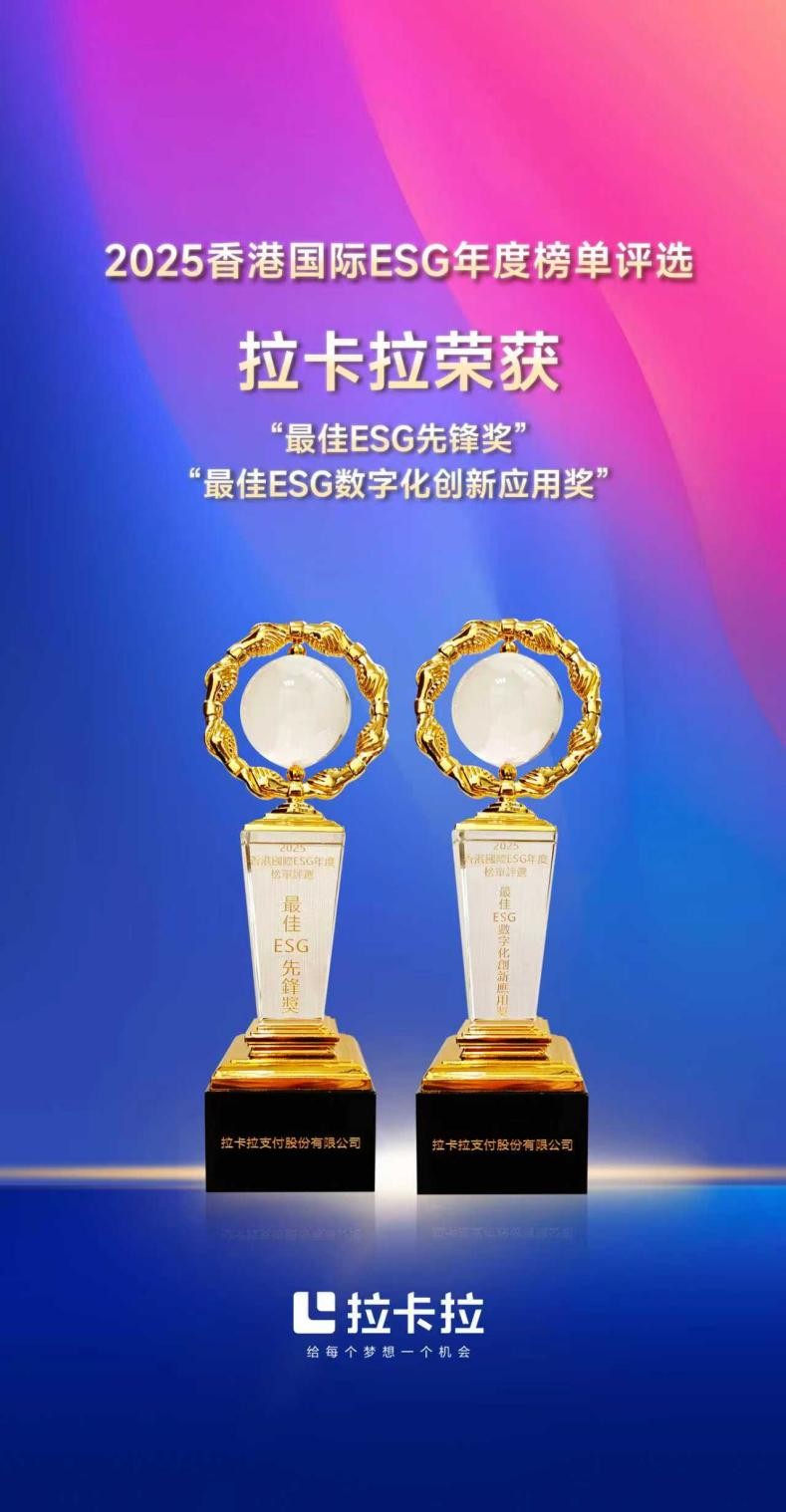 拉卡拉荣获2025香港国际ESG年度榜单“最佳ESG先锋奖”“最佳ESG数字化创新应用奖”