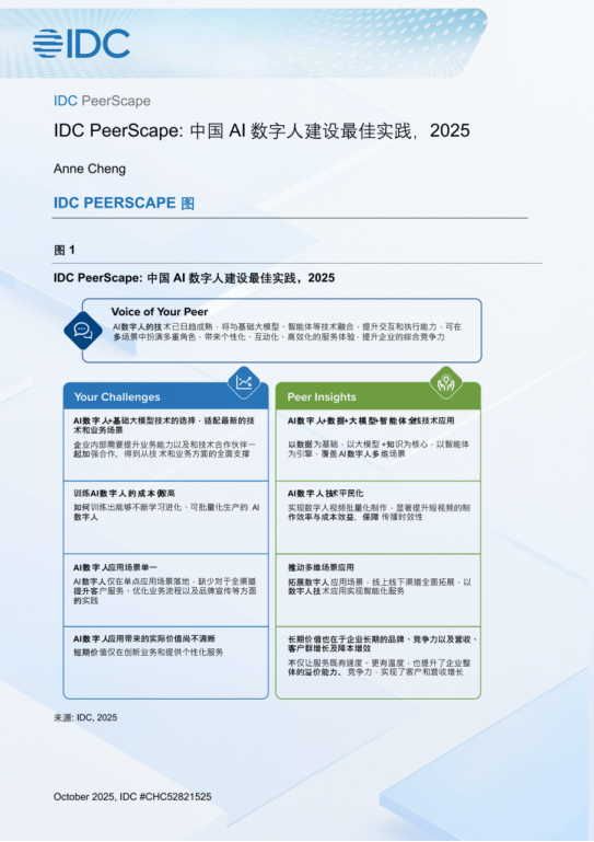 中数睿智入选IDC AI数字人报告，以AI Agent全栈技术+多场景落地树行业标杆