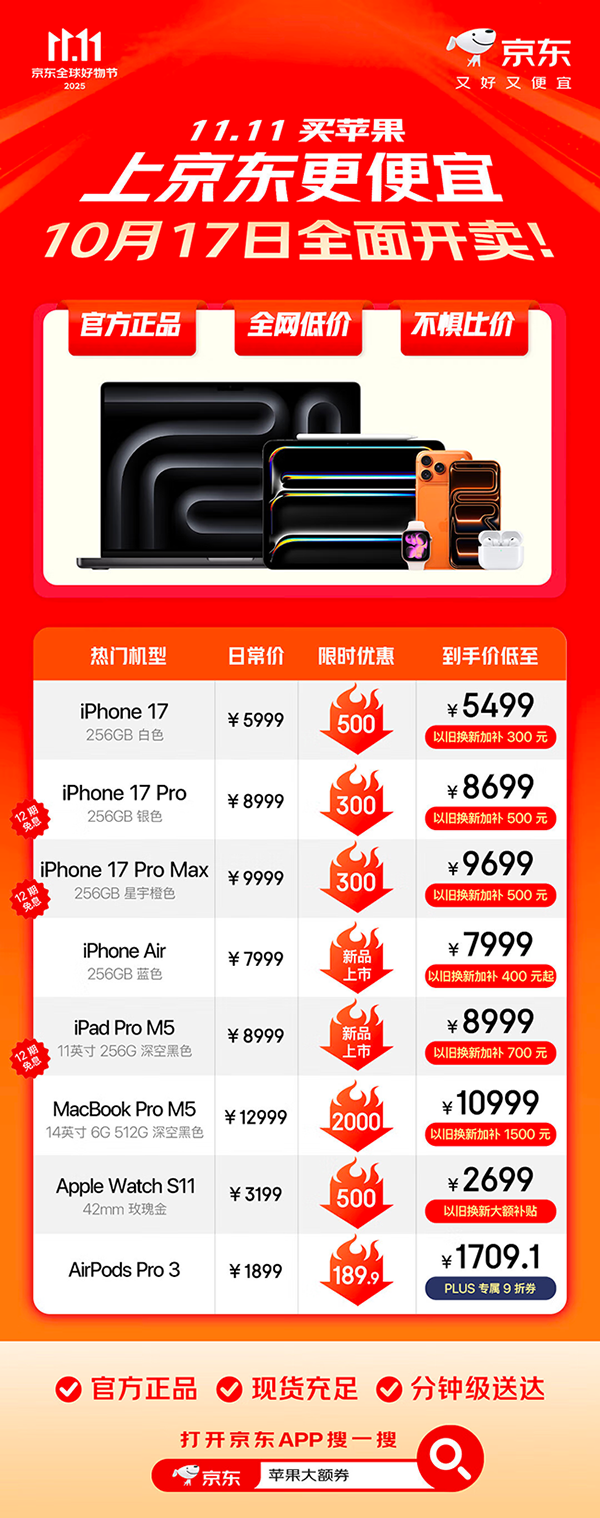 iPad Pro M5京东11.11新品首降！消费券后教育优惠版优惠2000元