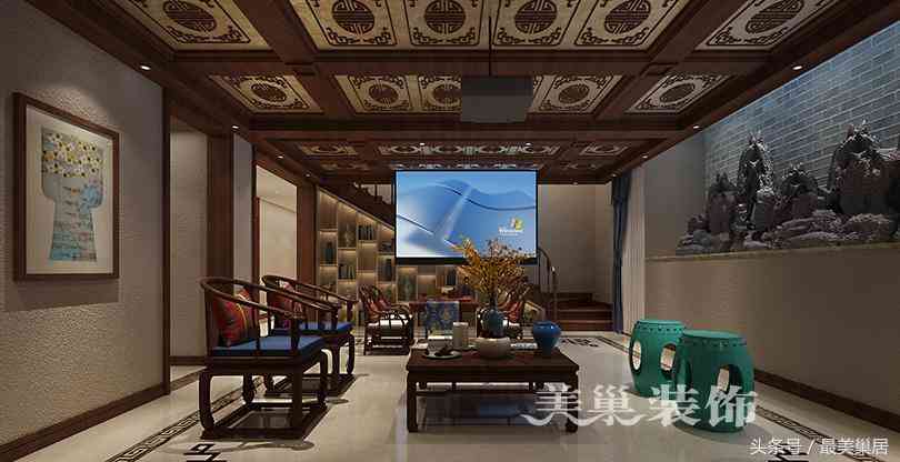 美巢山顶御景园188平装修样板间 当跃层洋房遇上中式摆件展示柜