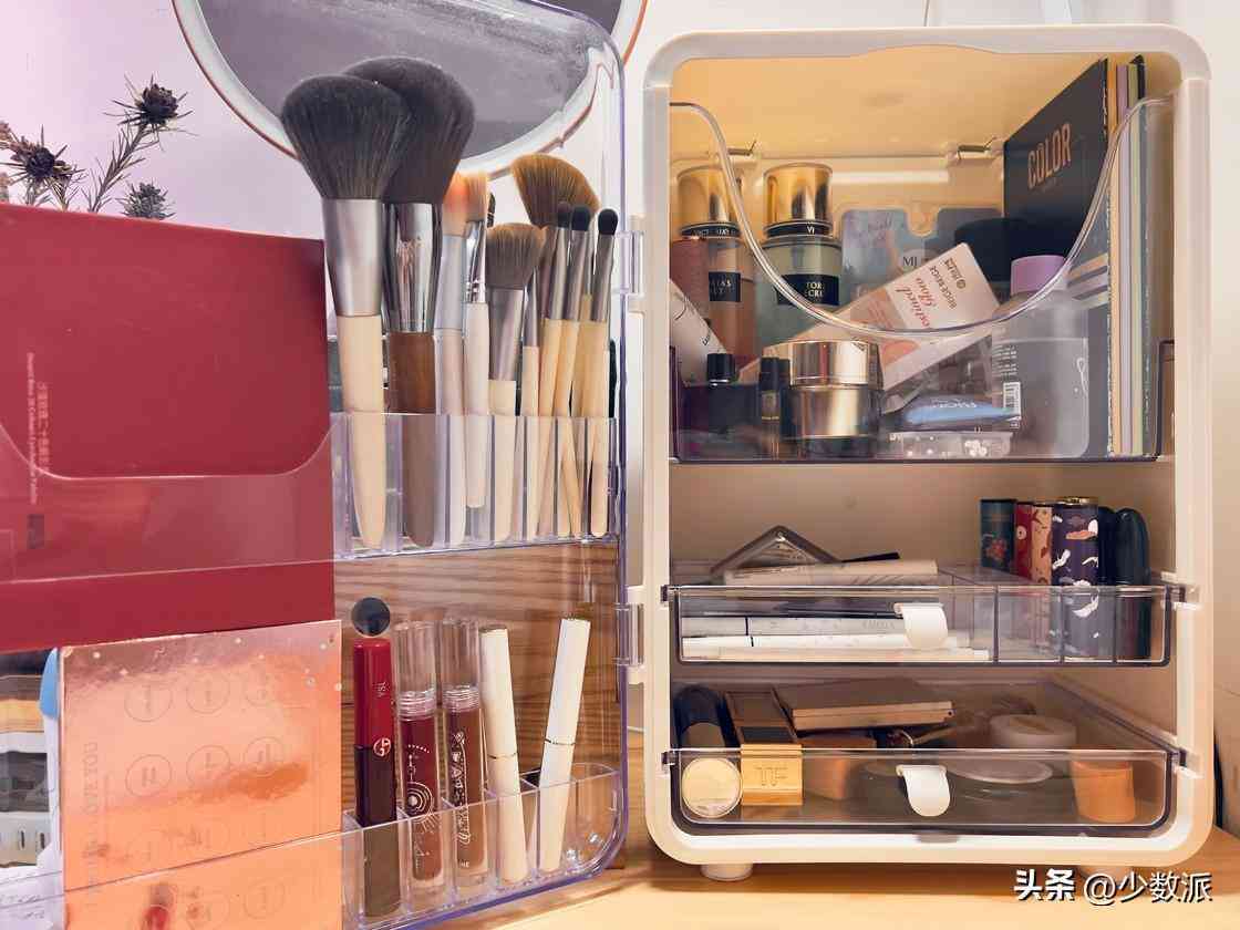 桌面化妆品收纳原木色桌子(网红木质桌面整理化妆品收纳盒)插图10