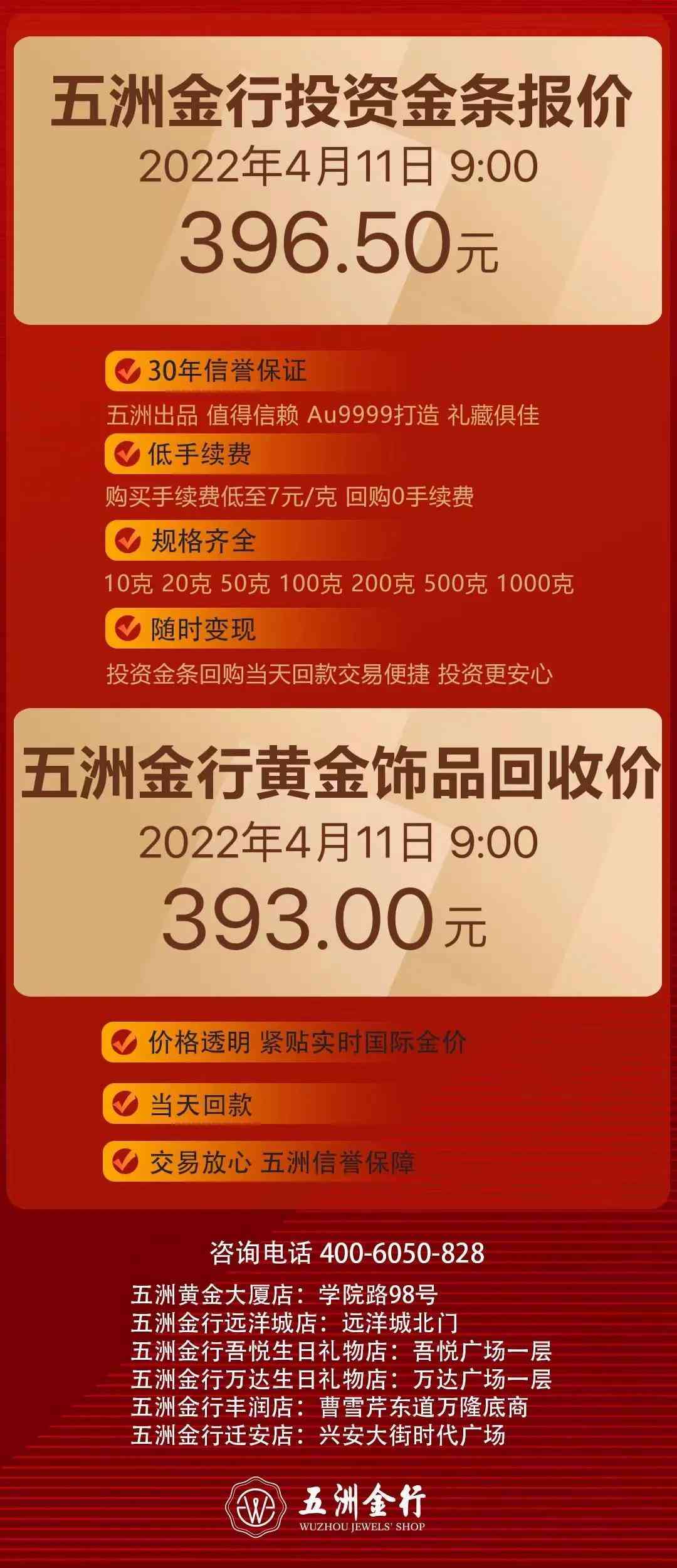 五洲金行今日回收金价查询(五洲金行今日回收金价查询表)