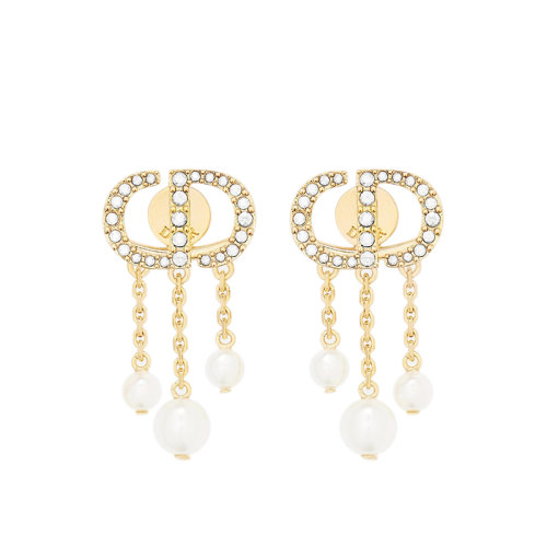 DIOR/迪奥 PETIT CD系列 镀金金属CD镶嵌白色水晶树脂珍珠优雅精致耳坠E1549PTCCY_D301