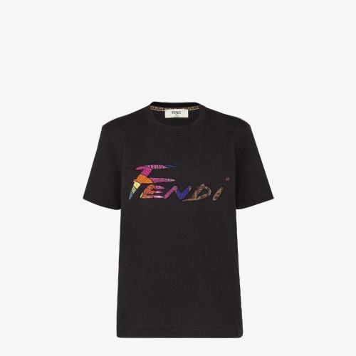  FENDI芬迪 22年秋冬 女士 短袖T恤 黑色棉质T恤 FS7254AJXGF0GME