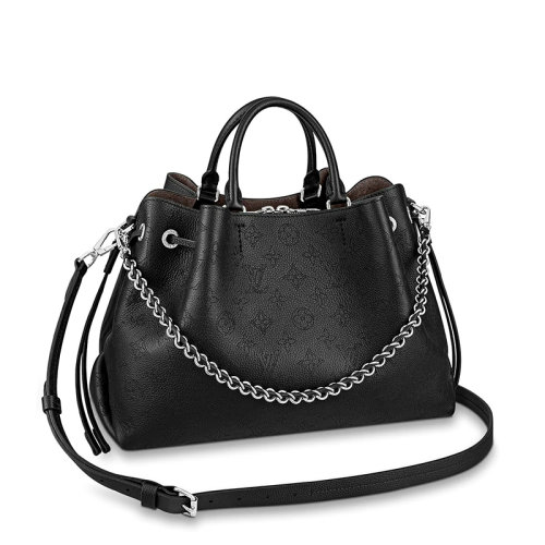 Louis Vuitton/路易威登 22春夏新款BELLA系列 女士黑色牛皮革镂刻穿孔老花装饰银扣银链抽绳开合单肩斜跨手提链条包M59200