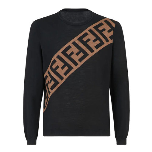FENDI/芬迪  男士黑色羊毛FF图案斜带毛衣FZZ426A4XHF0QA1