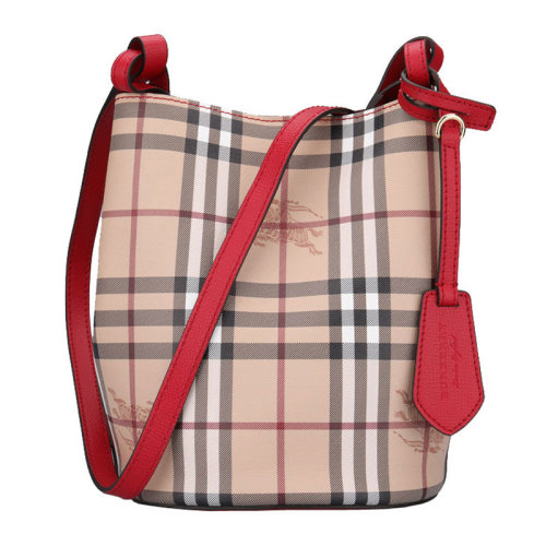 BURBERRY/博柏利 女士棕色格纹涂层帆布配皮经典奔马徽标印花装饰单肩包斜挎包女包 4057157