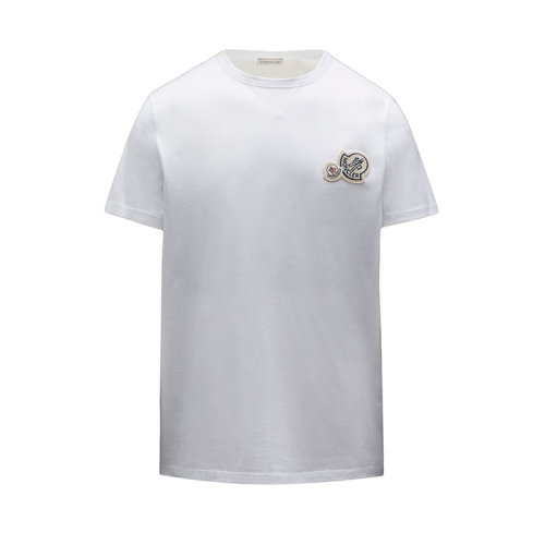 Moncler/蒙克莱 22年秋冬新款 男士光学白色纯棉Logo贴片短袖T恤H20918C000268390Y001