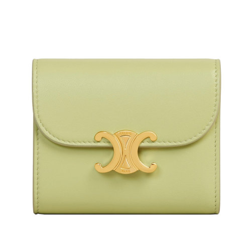 CELINE/赛琳 22春夏新款TRIOMPHE系列 女士青玉色牛皮革金扣折叠钱包 10D783DPV.15LJ
