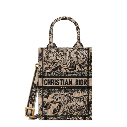 DIOR/迪奥 22新款BOOK TOTE系列 女士迷你黑色棕色茹伊老虎印花刺绣单肩手提托特手机包S5555CTDT_M16E