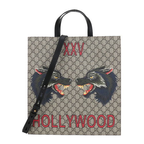 GUCCI/古驰 男女同款中性款乌木色皮革印花手提包单肩包斜挎包女包 450950-9HVAT-8697