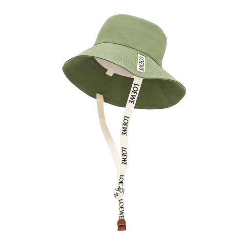 LOEWE/罗意威 22年春夏新款 女士绿色帆布和牛皮革Logo印花系带渔夫帽K820HF1X24-4100