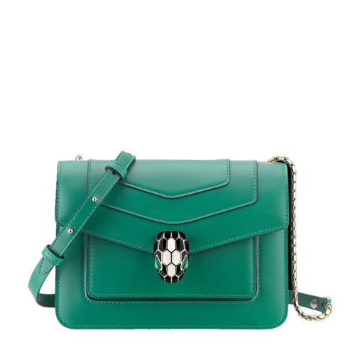 BVLGARI/宝格丽 SERPENTI FOREVER系列女士翡翠绿色小牛皮珐琅蛇首翻盖包链条包单肩包斜挎包女包 289673