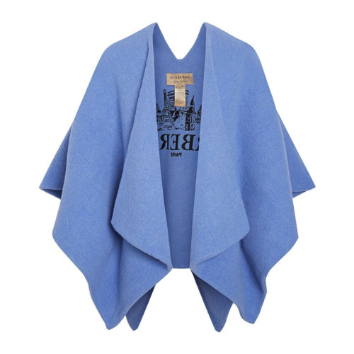 BURBERRY/博柏利 女士蓝色羊毛字母徽标天际线刺绣斗篷披肩 4076325