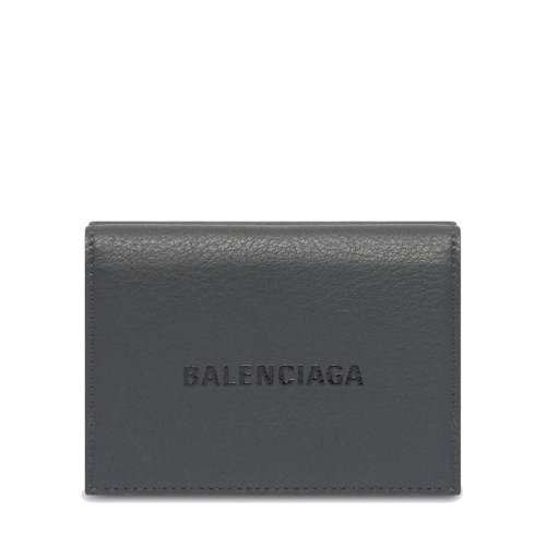 Balenciaga/巴黎世家 21新款 男士迷你灰色小牛皮徽标翻盖钱包5943121I3531160