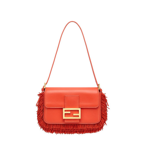 FENDI/芬迪 BAGUETTE 1997系列 女士迷你红色小羊皮饰有刺绣珍珠流苏FF扣环手提单肩包8BS049AGXPF0C3Q