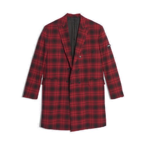 Balenciaga/巴黎世家 秀款格子男士大衣556686/TDT11 6167 RED/BLACK