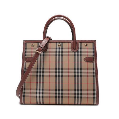 BURBERRY/博柏利  女士织物配皮Title-中号泰尔勒手提单肩斜挎包Vintage格纹 80246851