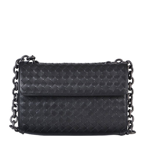 Bottega Veneta/葆蝶家 BV 女士黑色编织牛皮单肩包斜挎包女包 354756-V0016-8175