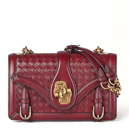 Bottega Veneta/葆蝶家 BV   女士红色皮革复古风小方包相机包单肩包斜挎包女包 490243-VCKI1-6336