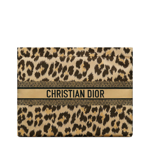 DIOR/迪奥  DIORTRAVEL系列 女士米色拼色Mizza图案豹纹技术面料拉链手拿包S5440SLNC_M1M7