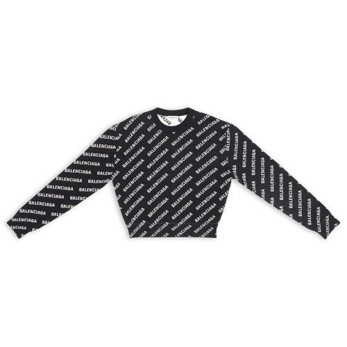 Balenciaga/巴黎世家 22年秋冬新款 女士黑色棉混纺饰有白色针织LOGO图案圆领长袖毛衣694255T32331070