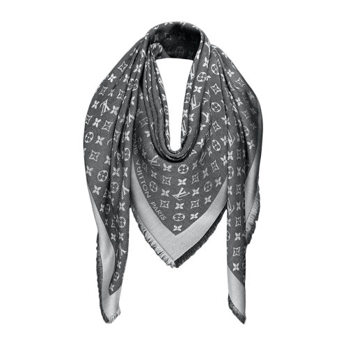 Louis Vuitton/路易威登 经典款 女士黑灰色真丝羊毛混纺牛仔围巾披肩M71378