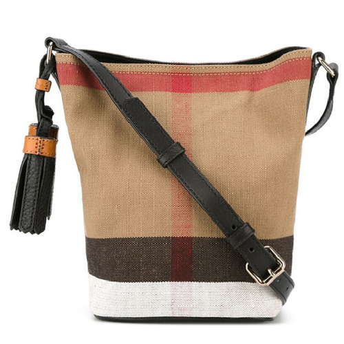 BURBERRY/博柏利  女士 经典格纹帆布小号 母子包单肩包水桶包