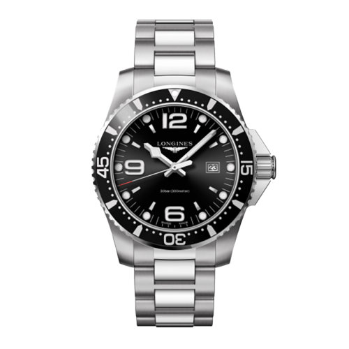 LONGINES/浪琴 康卡斯潜水系列 石英表黑盘钢链男表44毫米L3.840.4.56.6