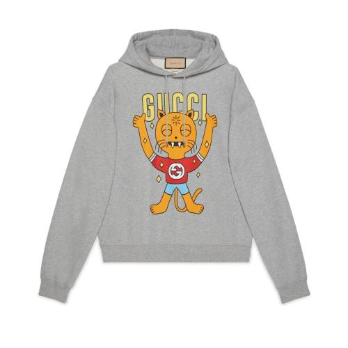  GUCCI古驰 22年秋冬 男士 Gucci小猫印花兜帽棉质卫衣 700120 XJEIV 1093