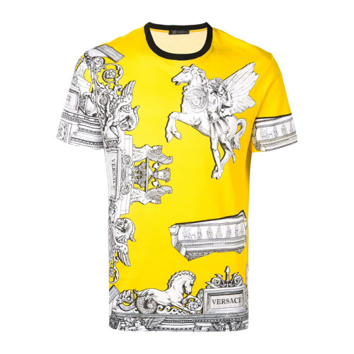 VERSACE 范思哲 男士 服装  黄色圆领印花短袖T恤  男士短袖T恤