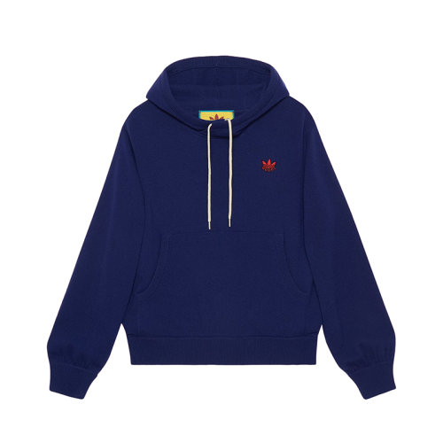 GUCCI/古驰 22年秋冬新款 adidas联名系列 男士深蓝色纯羊毛连帽衫卫衣700446XKCH84330