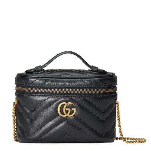 GUCCI/古驰 22新款GG Marmont系列 女士迷你黑色V型绗缝皮革GG金扣金链单肩手提拉链开合链条包69976596IWG8745
