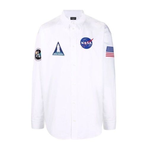 Balenciaga/巴黎世家 男士白色棉质徽标衬衫 663076TYB189000