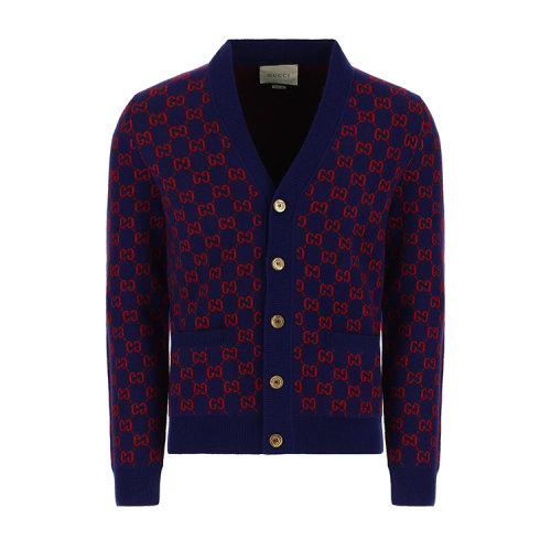 GUCCI/古驰 20年秋冬 GG羊毛开衫 男性 蓝色 男士针织衫/毛衣 597724_XKA4R_4175