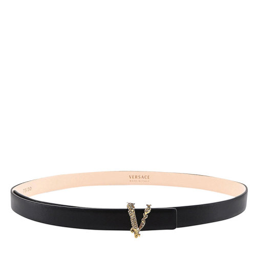 VERSACE/范思哲  女士黑色皮革时尚百搭V字标志皮带腰带  DCDH630-DV3T-KVO41