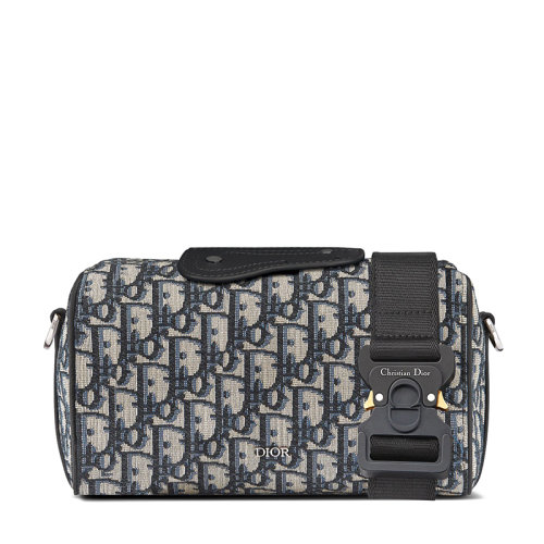 DIOR/迪奥 22春夏新款LINGOT 22系列 男士米色/黑色老花帆布配皮拉链开合斜跨单肩包1ADPO249YKY_H27E
