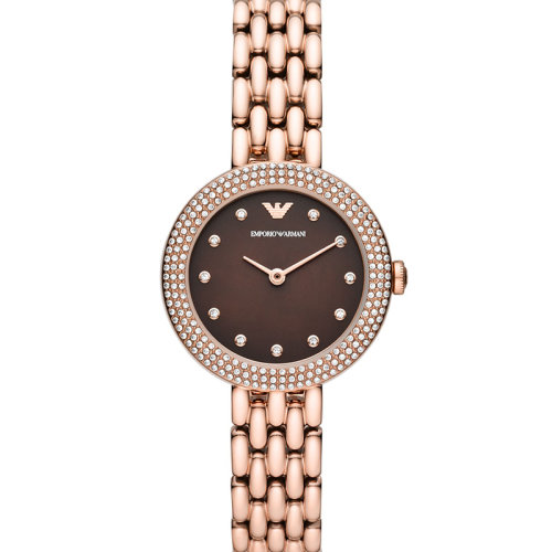 Emporio Armani/安普里奥阿玛尼 Rose小圆盘满钻玫瑰金色欧美表钢制表带 生日礼物送女友 AR11418