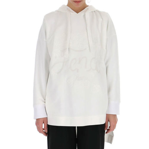 FENDI/芬迪 女装 品牌字母logo印花 女士白色时尚棉质连帽秋冬卫衣 FS6972-A1VQ-F0ZNM