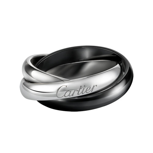 CARTIER/卡地亚 TRINITY系列 18K金白金与黑色陶瓷三环戒指  B4095600