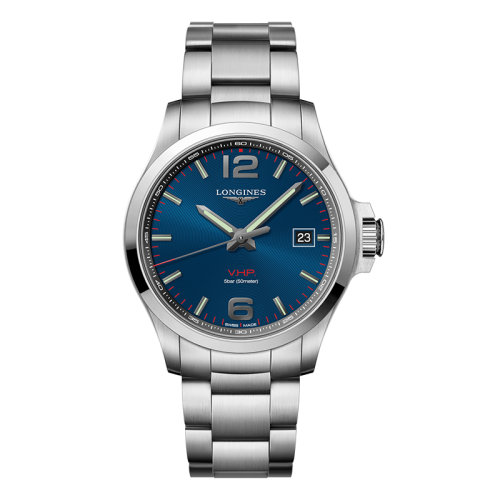LONGINES/浪琴 康卡斯VHP系列 石英表蓝盘精钢表壳钢链男表43毫米L3.726.4.96.6
