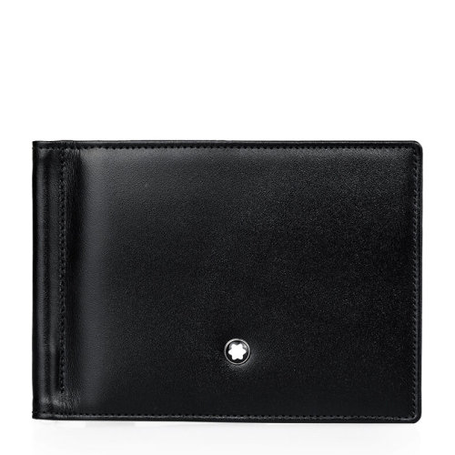 MontBlanc/万宝龙 大班系列 男士黑色牛皮6片格配金属票夹钱夹短款折叠钱包 5525