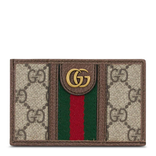 GUCCI/古驰 女士乌木色帆布红绿条装饰GG徽标名片夹卡包零钱包女包 597617-96IWT-8745