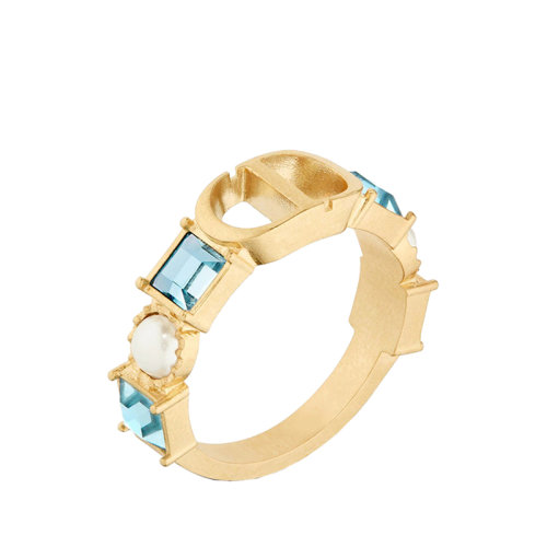 Dior/迪奥 22春夏新款PETIT CD系列 女士金色饰面金属白色树脂珠球饰和淡蓝色透明水晶装饰 R1193PTCCY_D457