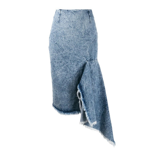 Balenciaga/巴黎世家  女装 服饰 水洗蓝棉质时尚开叉绑带牛仔裙女士半身裙