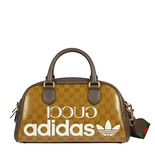 GUCCI/古驰 22新款阿迪达斯联名 男士迷你棕色老花帆布配皮白色主题徽印花金扣配红绿织物皮革肩带单肩手提旅行包702397UVSFT7268